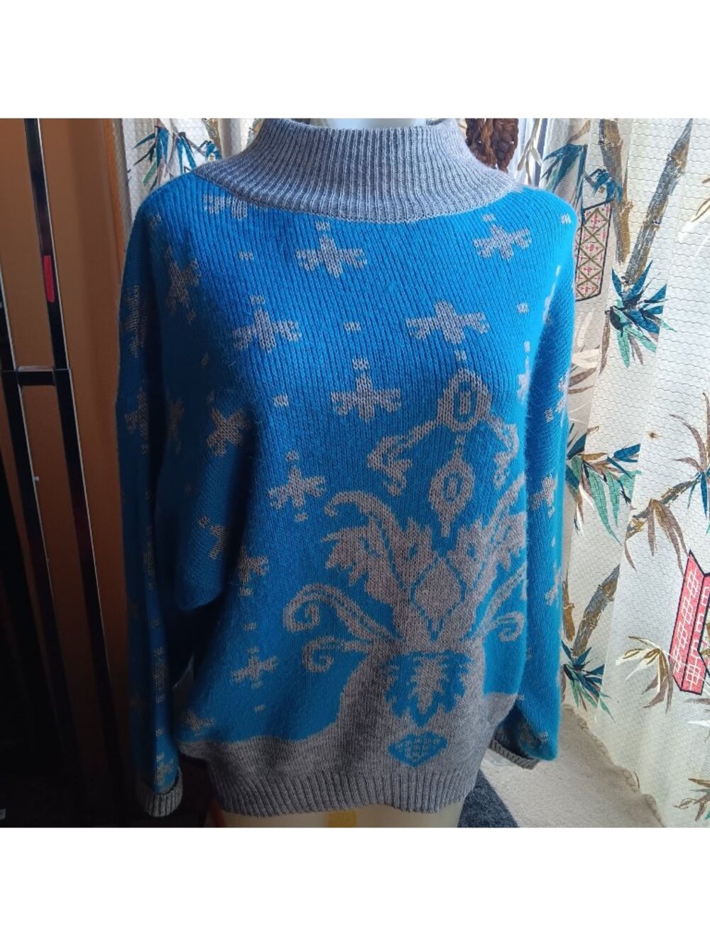 Vintage Crewneck 80s Sweater Medium Together Blue Gray Oversize Preppy